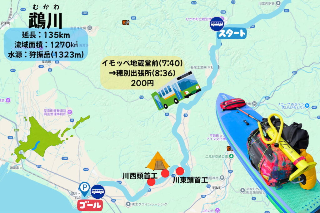 SUPで鵡川を1泊2日でキャンプツーリング